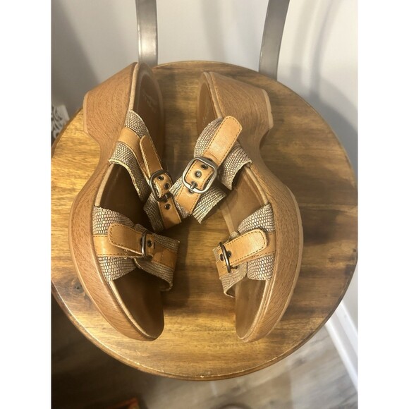 Dansko Women's Size 40 (9-9.5) Jessie Sand Lizard Brown Leather Chunky Sandals - Picture 4 of 6